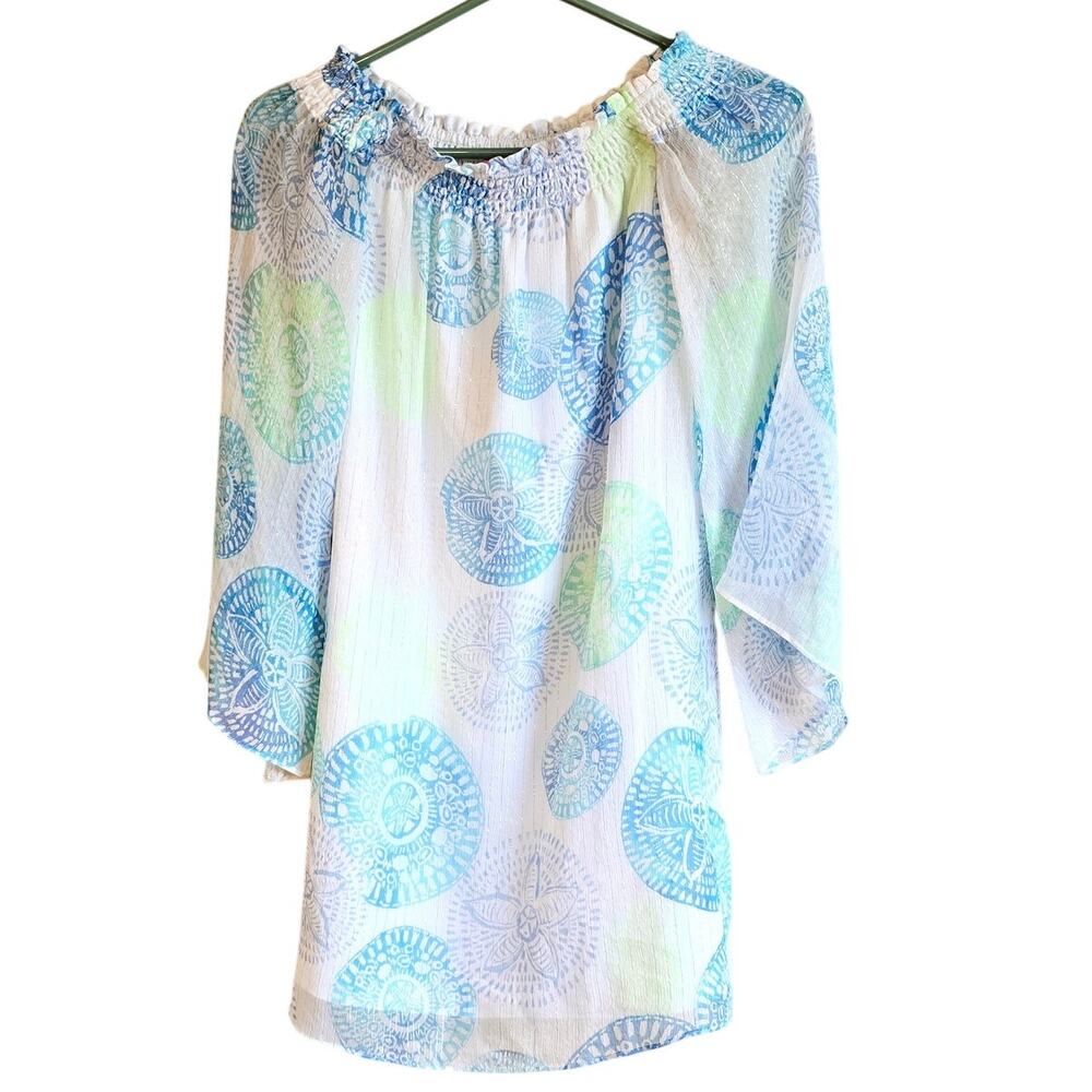 Lilly Pulitzer Abi silk blend off shoulder sandollar mini dress size xs - Picture 2 of 8